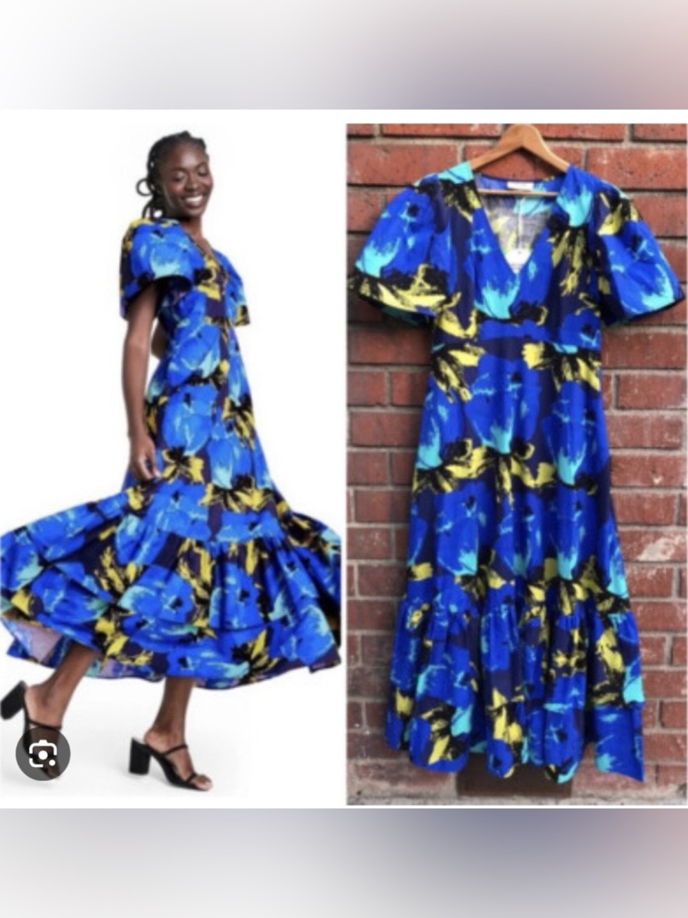 Christopher John Rogers x Target blue Floral Puff Sleeve Tiered Dress Sz 8
